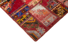 Kirk Yama Red Patchwork Cotton Wool Handmade Area Rug 4'6'' x 6'8''