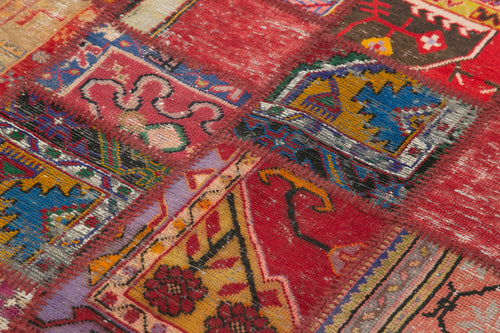 Kirk Yama Red Patchwork Cotton Wool Handmade Area Rug 4'6'' x 6'8''