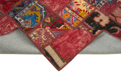 Kirk Yama Red Patchwork Cotton Wool Handmade Area Rug 4'6'' x 6'8''