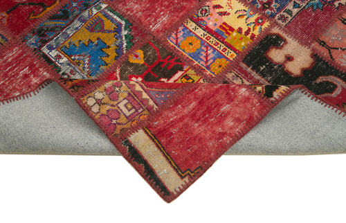 Kirk Yama Red Patchwork Cotton Wool Handmade Area Rug 4'6'' x 6'8''