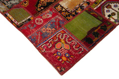 Handmade Area Rug - Red Patchwork Cotton Wool Vintage Turkish Carpet 4'6''x6'8''