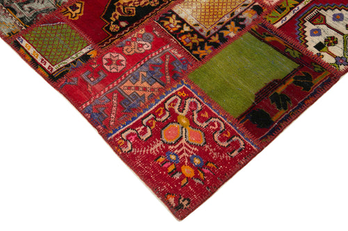 Handmade Area Rug - Red Patchwork Cotton Wool Vintage Turkish Carpet 4'6''x6'8''