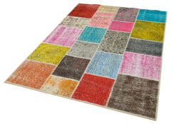 Handmade Area Rug – Blue Patchwork Carpet | Cotton Wool Durable Soft Floor Rug 4'9"x6'9"
