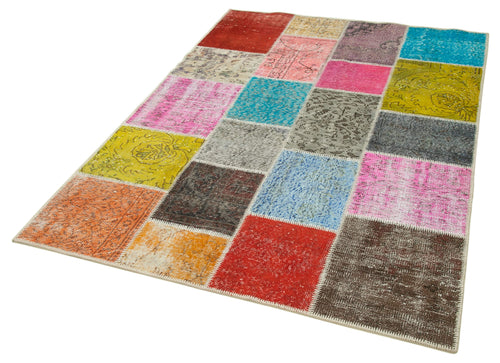 Handmade Area Rug – Blue Patchwork Carpet | Cotton Wool Durable Soft Floor Rug 4'9"x6'9"