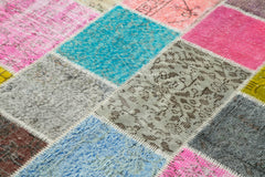 Handmade Area Rug – Blue Patchwork Carpet | Cotton Wool Durable Soft Floor Rug 4'9"x6'9"