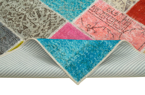 Handmade Area Rug – Blue Patchwork Carpet | Cotton Wool Durable Soft Floor Rug 4'9"x6'9"
