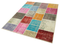 Kirk Yama Blue Patchwork Cotton Wool Handmade Area Rug 4'9'' x 6'7''