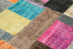 Handmade Area Rug - Blue Patchwork Cotton Wool Vintage Turkish Carpet 4'8"x6'7"