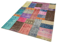Kirk Yama Blue Patchwork Cotton Wool Handmade Area Rug 4'8'' x 6'8''