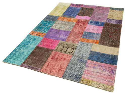 Kirk Yama Blue Patchwork Cotton Wool Handmade Area Rug 4'8'' x 6'8''