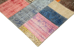 Kirk Yama Blue Patchwork Cotton Wool Handmade Area Rug 4'8'' x 6'8''