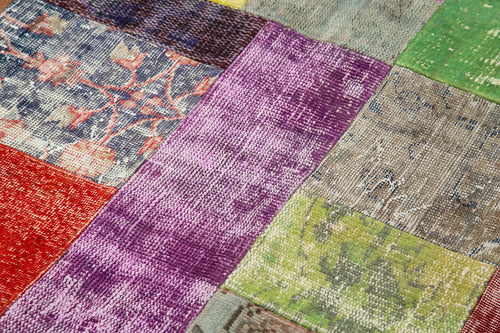 Handmade Area Rug - Blue Patchwork Wool Cotton Carpet 4'8" x 6'8" Durable Soft Texture