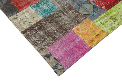 Kirk Yama Blue Patchwork Cotton Wool Handmade Area Rug 6'8'' x 9'11''