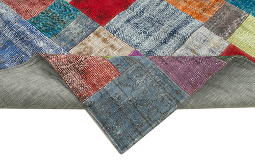 Kirk Yama Blue Patchwork Cotton Wool Handmade Area Rug 6'8'' x 9'11''