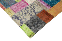 Kirk Yama Blue Patchwork Cotton Wool Handmade Area Rug 6'8'' x 9'11''