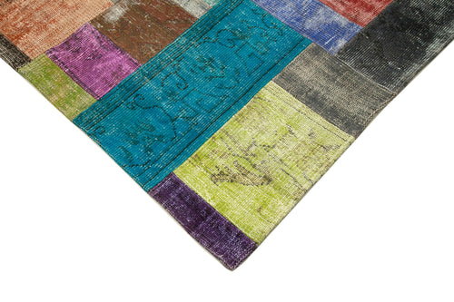 Handmade Area Rug – Blue Patchwork Style Wool Cotton Carpet 6'7"x9'10" Durable Soft Texture