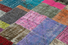 Handmade Area Rug – Blue Patchwork Style Wool Cotton Carpet 6'7"x9'10" Durable Soft Texture