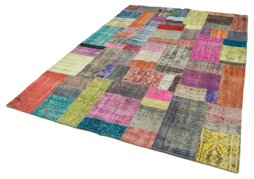 Handmade Area Rug - Kirk Yama Blue Patchwork Cotton Wool Carpet 6'7''x9'10''