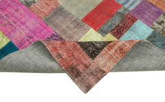 Handmade Area Rug - Kirk Yama Blue Patchwork Cotton Wool Carpet 6'7''x9'10''