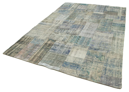 Kirk Yama Grey Patchwork Cotton Wool Handmade Area Rug 6'8'' x 9'11''