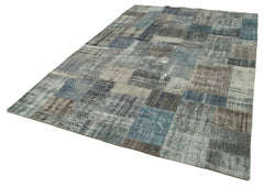 Kirk Yama Grey Patchwork Cotton Wool Handmade Area Rug 6'7'' x 9'10''