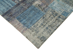 Handmade Area Rug – Blue Patchwork Style Wool Cotton Vintage Turkish Carpet 8'3"x9'11"