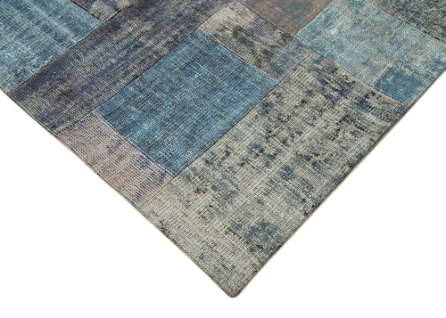 Handmade Area Rug – Blue Patchwork Style Wool Cotton Vintage Turkish Carpet 8'3"x9'11"