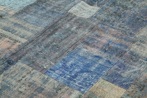 Handmade Area Rug – Blue Patchwork Style Wool Cotton Vintage Turkish Carpet 8'3"x9'11"