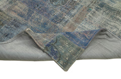 Handmade Area Rug – Blue Patchwork Style Wool Cotton Vintage Turkish Carpet 8'3"x9'11"