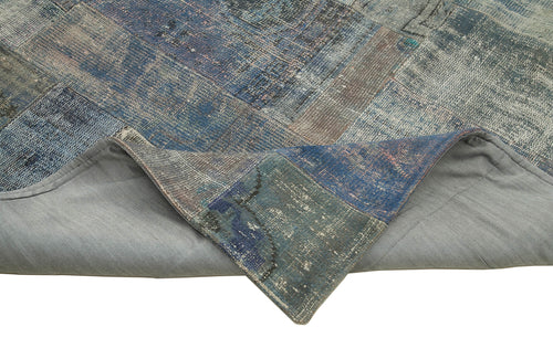 Handmade Area Rug – Blue Patchwork Style Wool Cotton Vintage Turkish Carpet 8'3"x9'11"