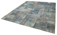Kirk Yama Blue Patchwork Cotton Wool Handmade Area Rug 8'3'' x 9'11''