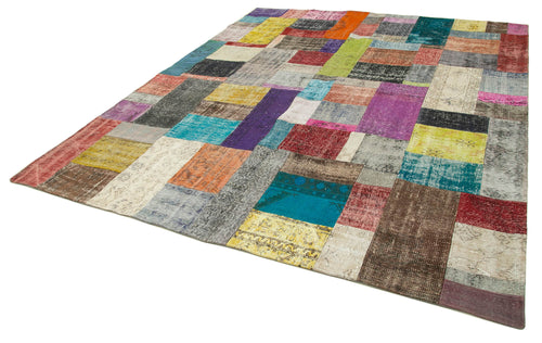 Handmade Area Rug - Kirk Yama Blue Patchwork Cotton Wool Carpet 8'3''x10'