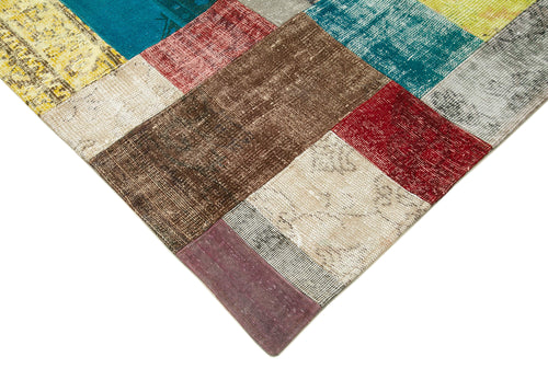 Handmade Area Rug - Kirk Yama Blue Patchwork Cotton Wool Carpet 8'3''x10'