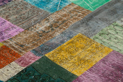 Handmade Area Rug - Blue Patchwork Cotton Wool Vintage Turkish Carpet 8'x10'