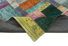 Handmade Area Rug - Blue Patchwork Cotton Wool Vintage Turkish Carpet 8'x10'