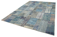 Handmade Area Rug - Kirk Yama Blue Patchwork Cotton Wool Carpet 8'3"x11'6"