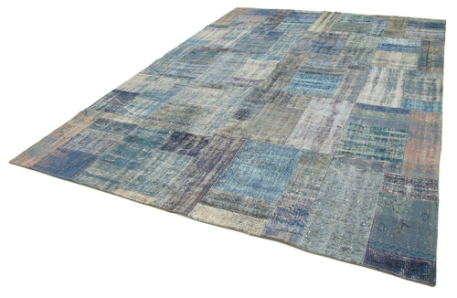 Handmade Area Rug - Kirk Yama Blue Patchwork Cotton Wool Carpet 8'3"x11'6"