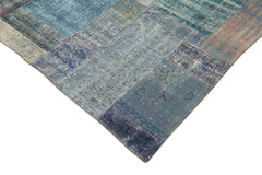 Handmade Area Rug - Kirk Yama Blue Patchwork Cotton Wool Carpet 8'3"x11'6"