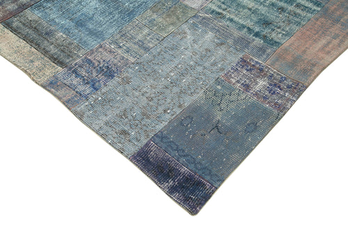 Handmade Area Rug - Kirk Yama Blue Patchwork Cotton Wool Carpet 8'3"x11'6"