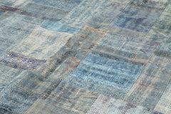 Handmade Area Rug - Kirk Yama Blue Patchwork Cotton Wool Carpet 8'3"x11'6"