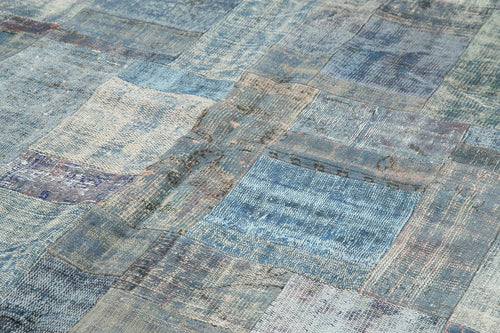 Handmade Area Rug - Kirk Yama Blue Patchwork Cotton Wool Carpet 8'3"x11'6"