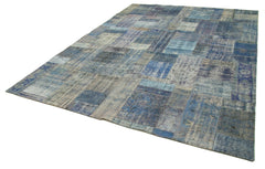 Kirk Yama Blue Patchwork Cotton Wool Handmade Area Rug 8'3'' x 11'5''