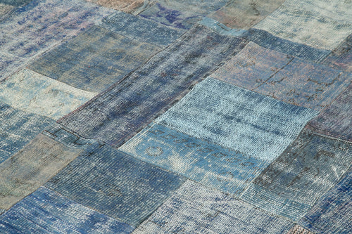 Kirk Yama Blue Patchwork Cotton Wool Handmade Area Rug 8'3'' x 11'5''