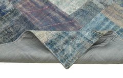 Kirk Yama Blue Patchwork Cotton Wool Handmade Area Rug 8'3'' x 11'5''