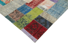 Handmade Area Rug - Blue Patchwork Cotton Wool Carpet 9'x12' Hand Knotted Turkish