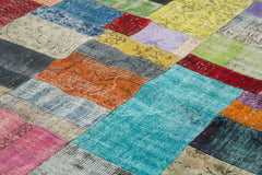 Handmade Area Rug - Blue Patchwork Cotton Wool Carpet 9'x12' Hand Knotted Turkish