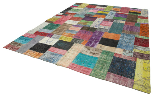 Handmade Area Rug - Kirk Yama Blue Patchwork Cotton Wool Carpet 8'11'' x 12'0''