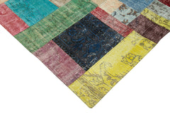 Handmade Area Rug - Kirk Yama Blue Patchwork Cotton Wool Carpet 8'11'' x 12'0''