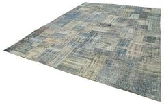 Kirk Yama Blue Patchwork Cotton Wool Handmade Area Rug 9'11'' x 13'6''