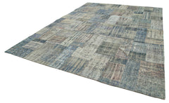Handmade Area Rug | Blue Patchwork Rug - Cotton Wool Carpet, Vintage Turkish Style
